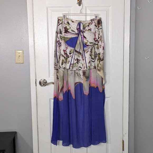 Vera Wang Rare 2012 Runway Silk Psychedelic Watercolor High-Low Skirt‎ Size 4 - Picture 2 of 11